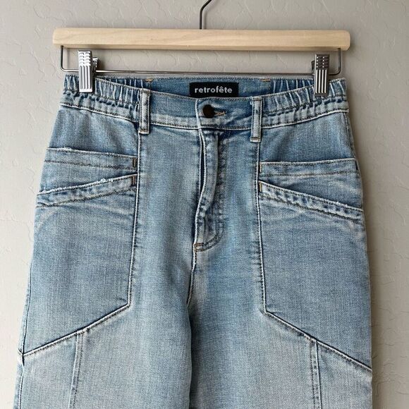 Retrofete Myla Acidwash High Rise Tapered Light Denim Jogger Jeans Size 24 - Picture 4 of 12